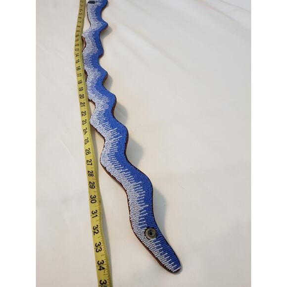 Vintage Snake Belt Hand Beaded Blue White Beads Genuine Leather Made in Kenya main image 6